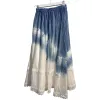 Blue and white gradient tie-dyed cool silk-stored linen dress for women with floral style Item Picture